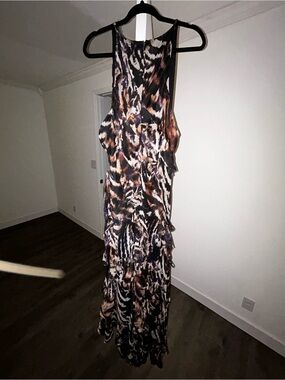 ASOS Sleeveless Maxi Dress in Brown, Black and Cream Abstract Print